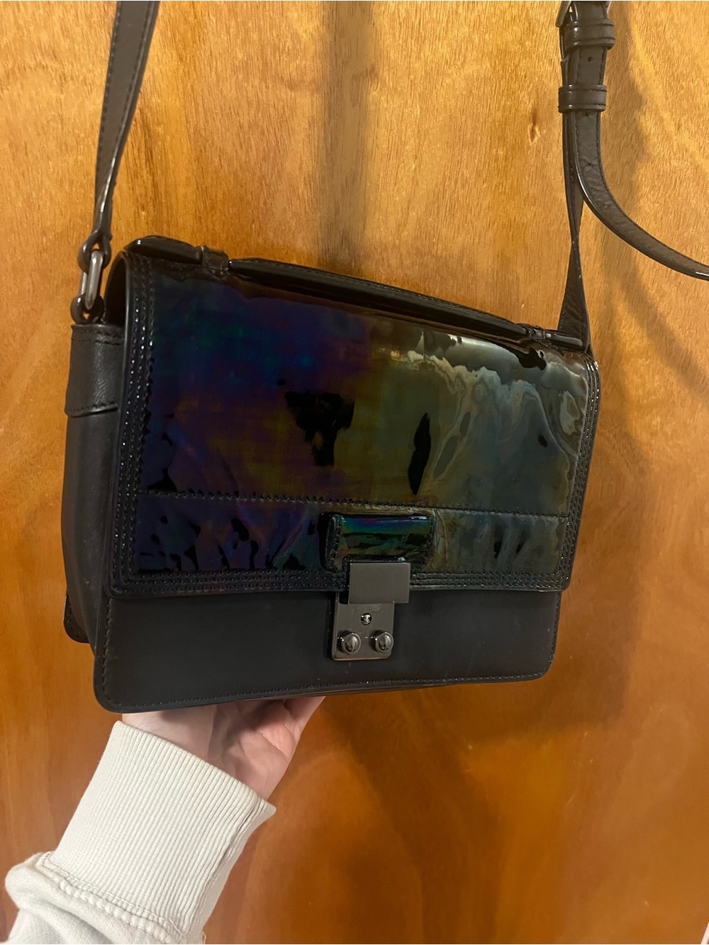 Stella McCartney Black Iridescent Flap Crossbody Bag